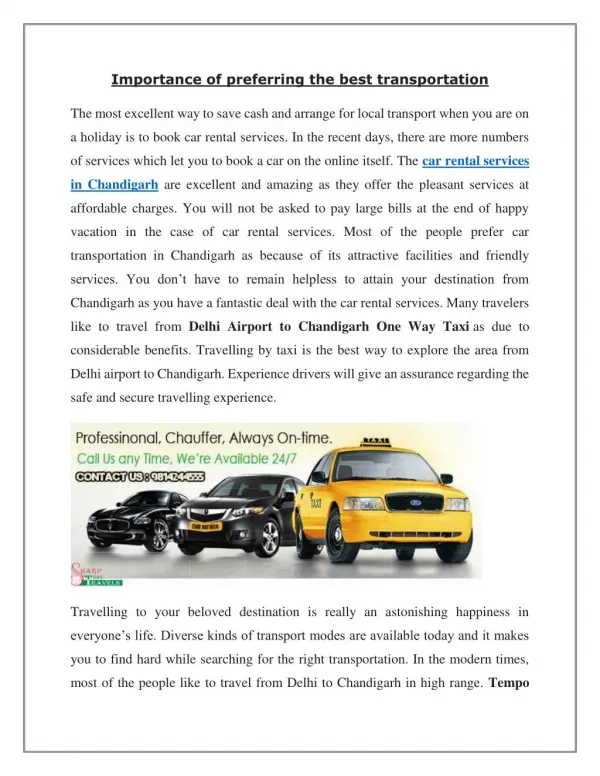 Choose your best taxi Services for one-way travel – chandigarhtaxiwala