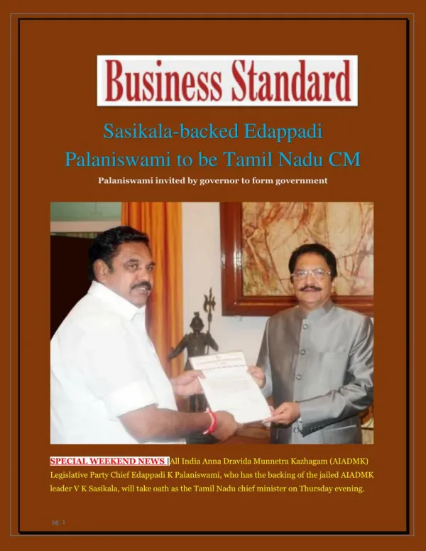 Sasikala-backed Edappadi Palaniswami to be Tamil Nadu CM