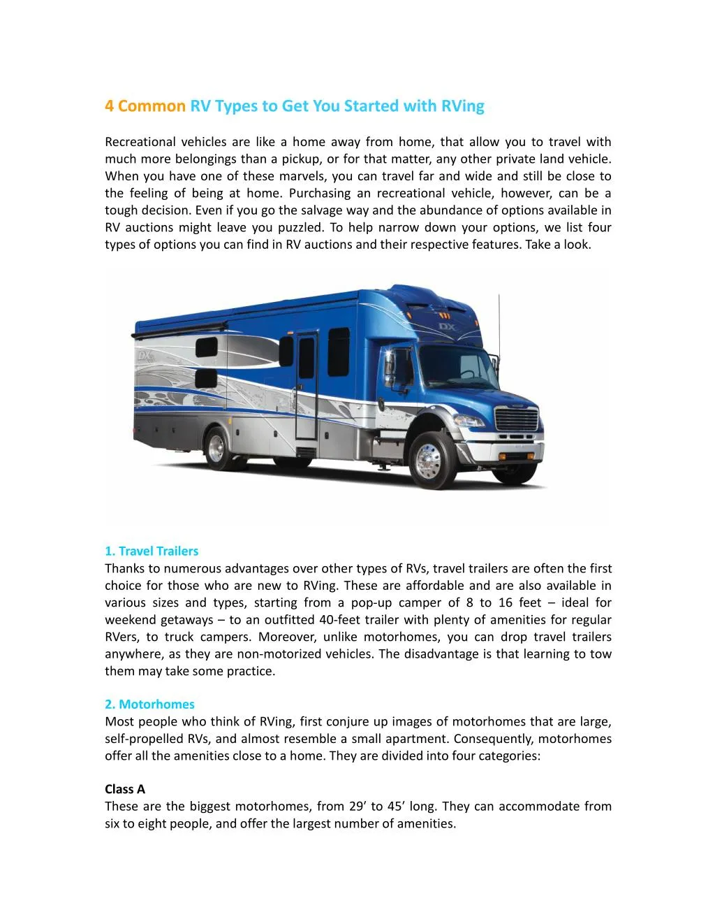 4 common rv types to get you started with rving