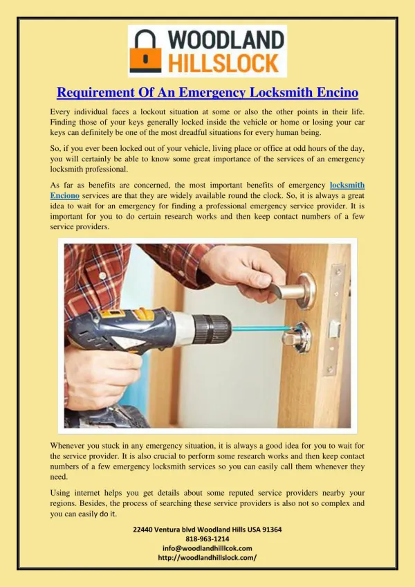 Requirement Of An Emergency Locksmith Encino