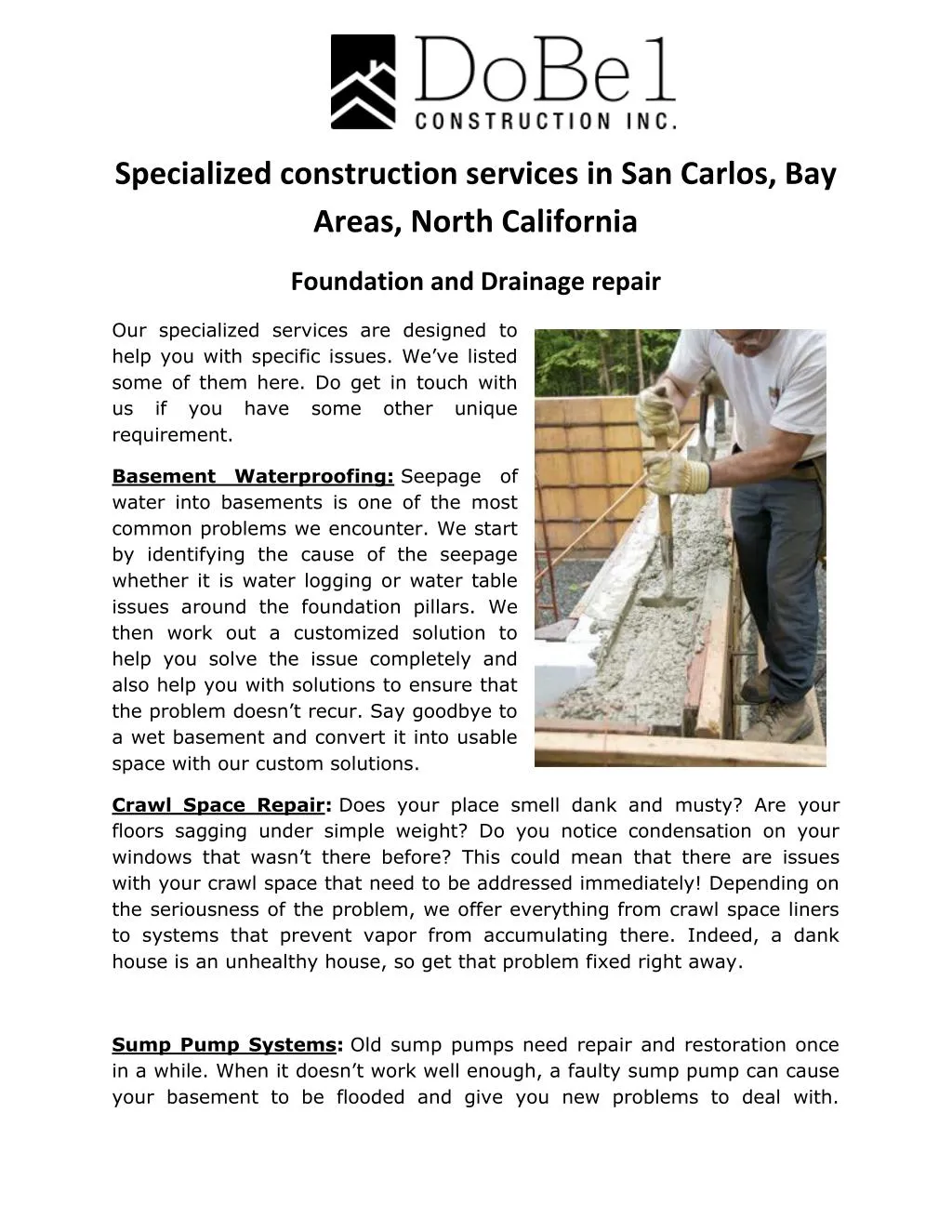 specialized construction services in san carlos