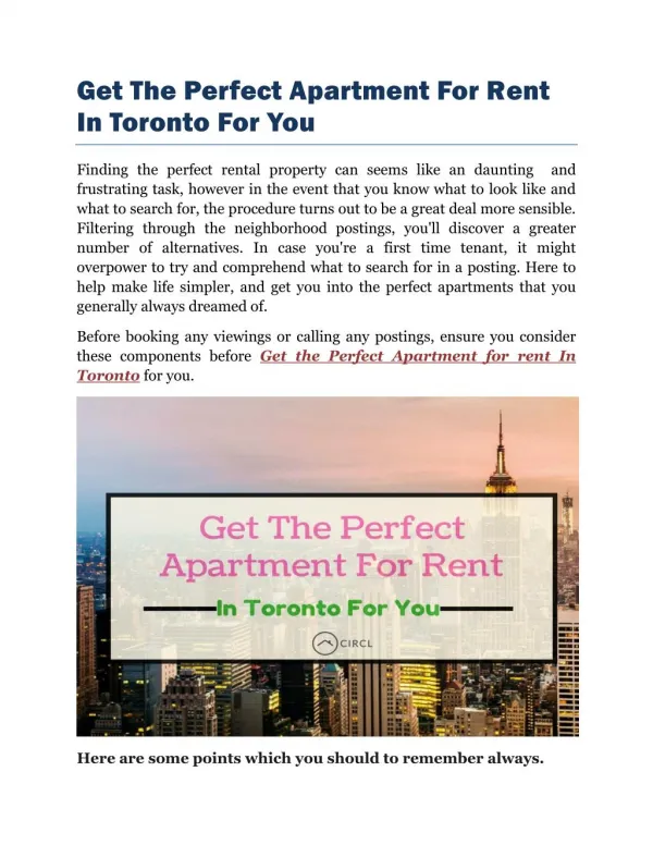 Get The Perfect Apartment For Rent In Toronto For You