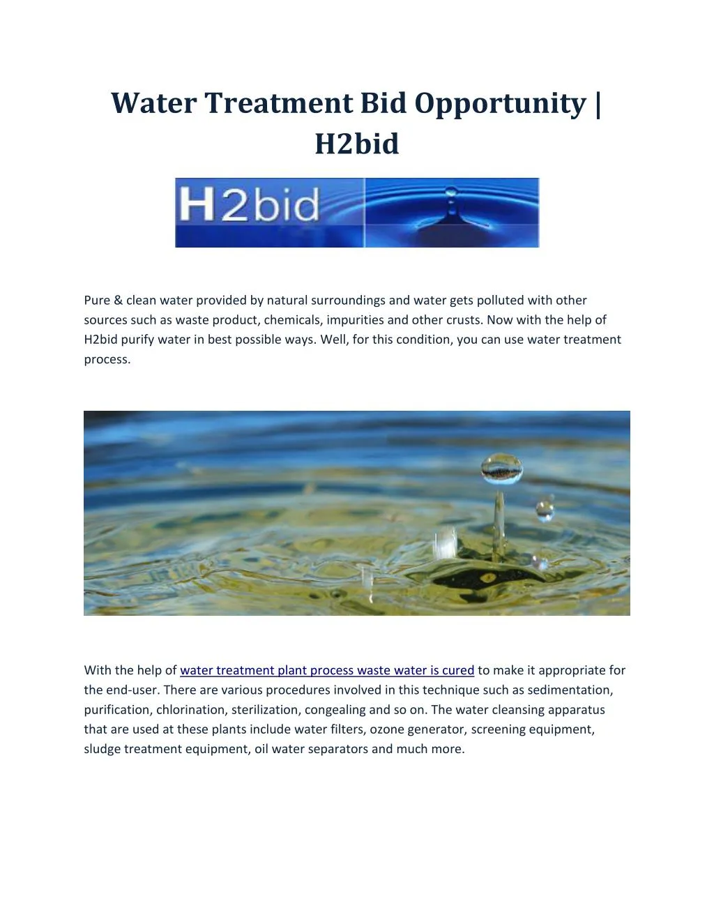 water treatment bid opportunity h2bid