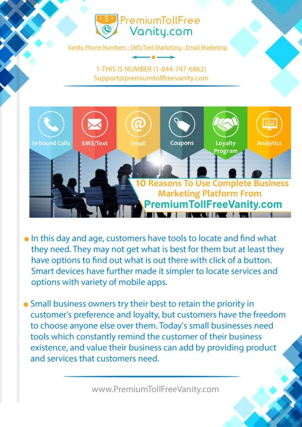 10 Reasons To Use Complete Business Marketing-Vanity Numbers, SMS/Text, Email and In-bound Calls