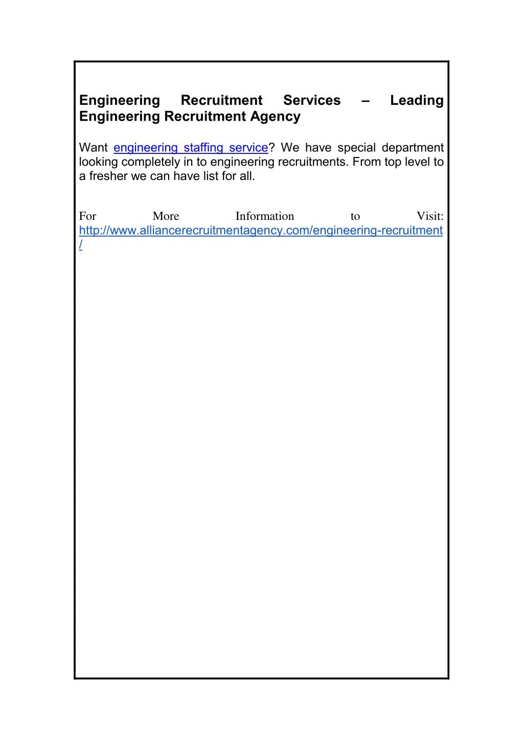 engineering engineering recruitment agency want