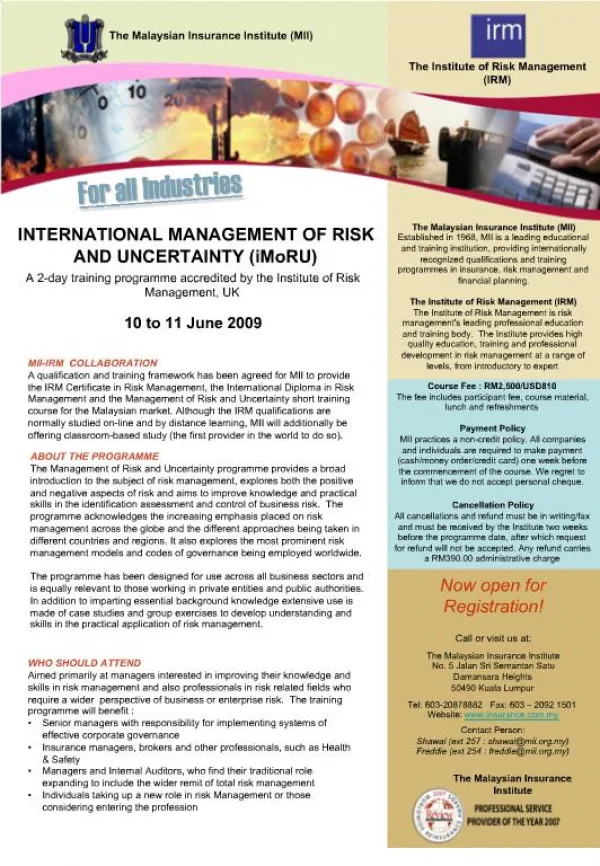 INTERNATIONAL MANAGEMENT OF RISK AND UNCERTAINTY iMoRU