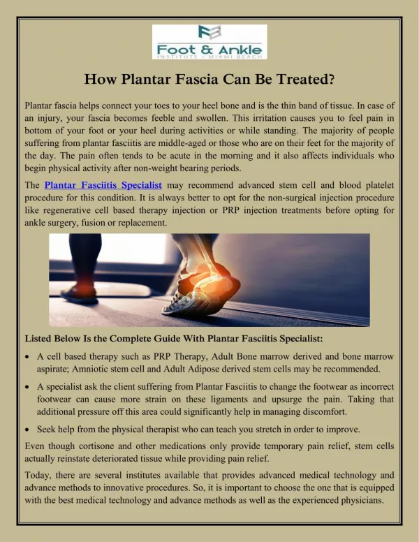 How Plantar Fascia Can Be Treated?
