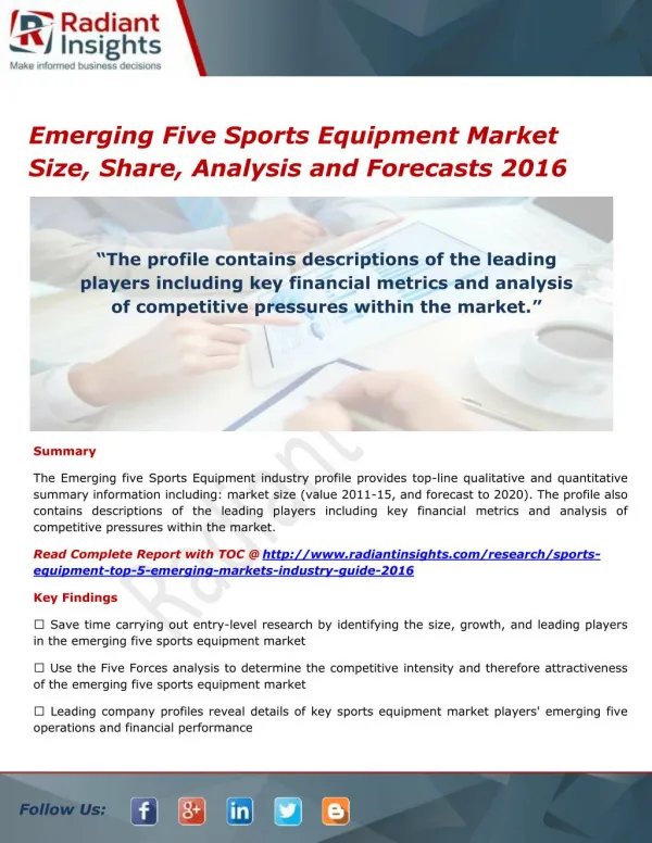 Emerging Five Sports Equipment Market Segments, Analysis and Forecasts 2021