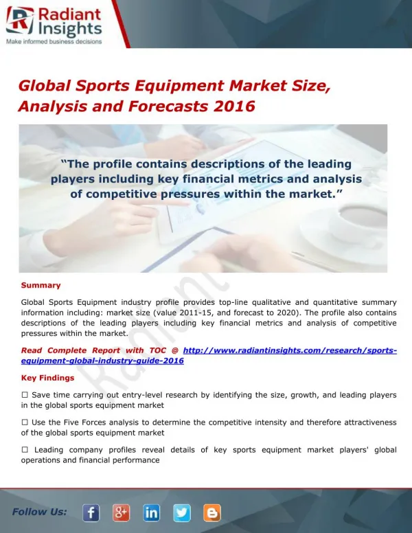 Global Sports Equipment Market Trends and Growth Report 2016