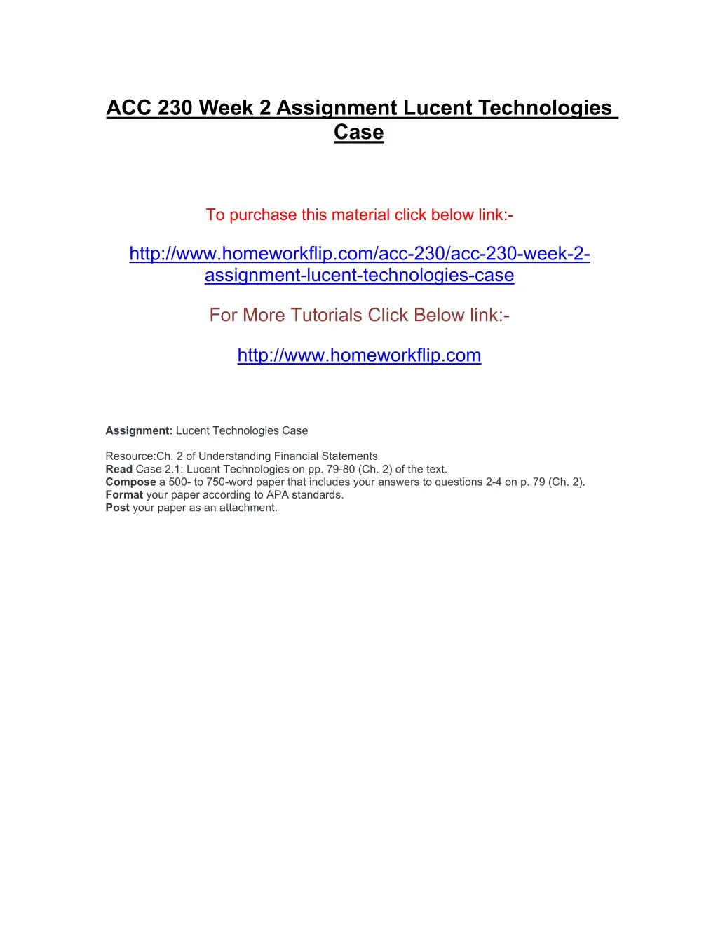 acc 230 week 2 assignment lucent technologies case
