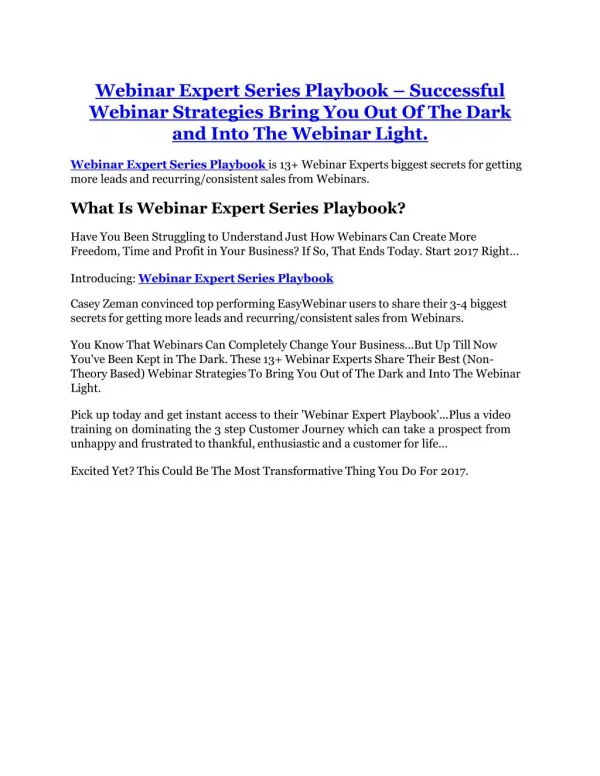 Webinar Expert Series Playbook review - EXCLUSIVE bonus of Webinar Expert Series Playbook
