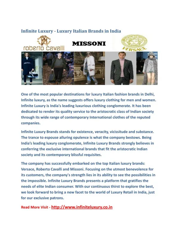 Infinite Luxury - Luxury Italian Brands in India