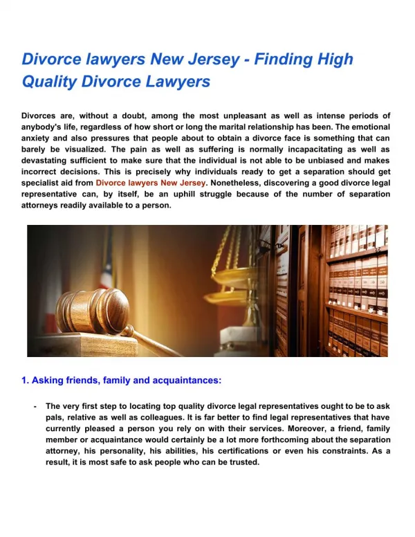 Divorce lawyers New Jersey - Finding High Quality Divorce Lawyers