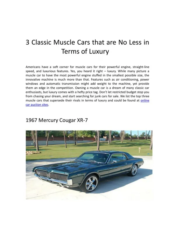 3 Classic Muscle Cars that are No Less in Terms of Luxury