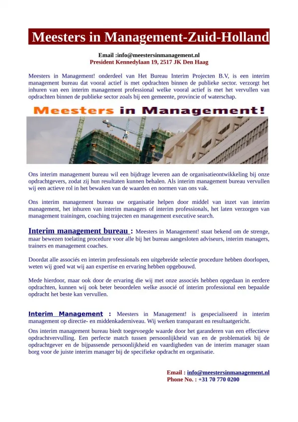 Interim Management -interim projecten- Meesters in Management