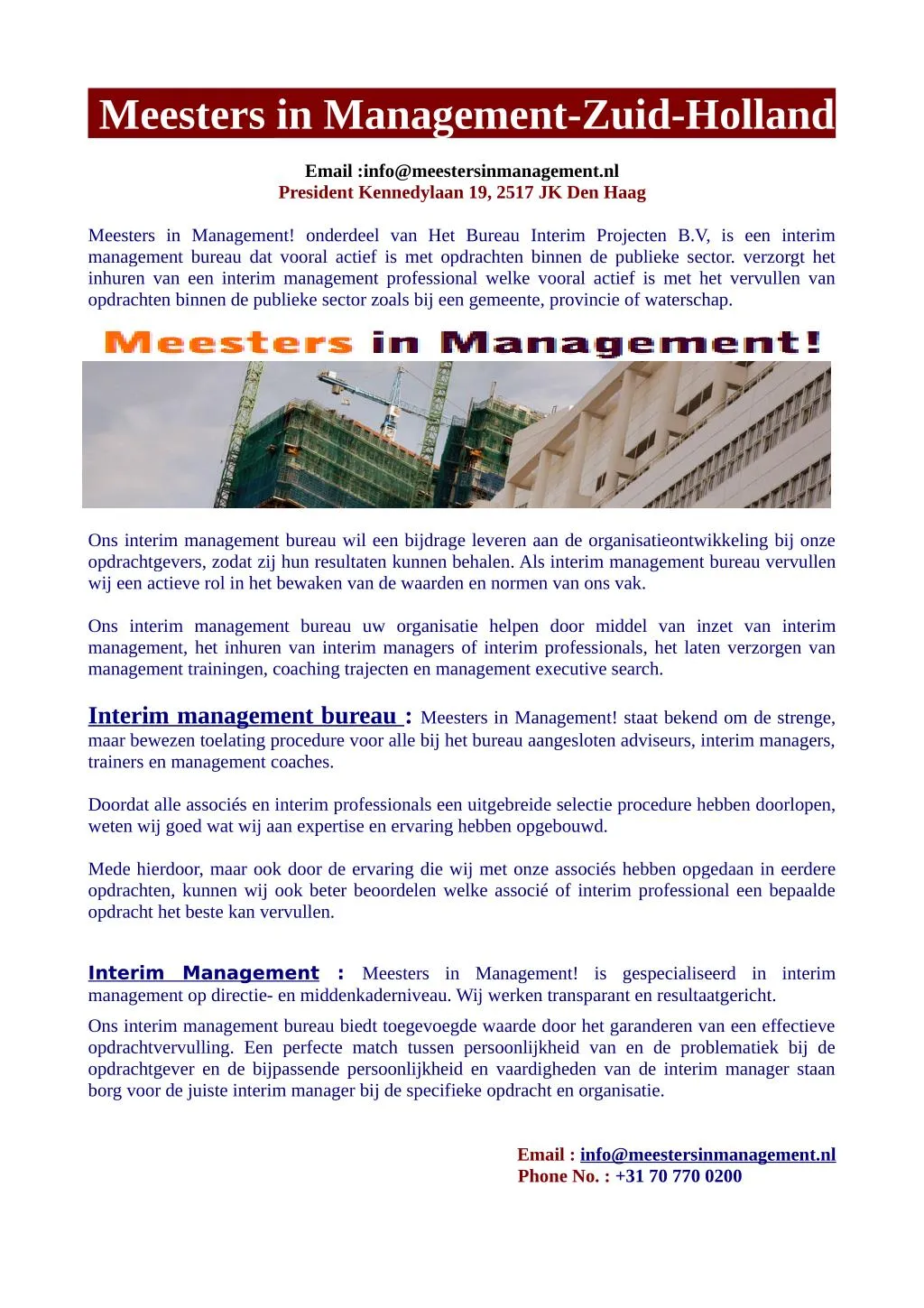 meesters in management zuid holland email