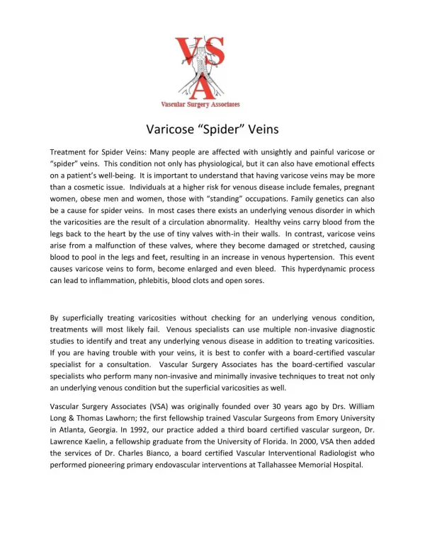 Vascular Surgery Association - Varicose spider