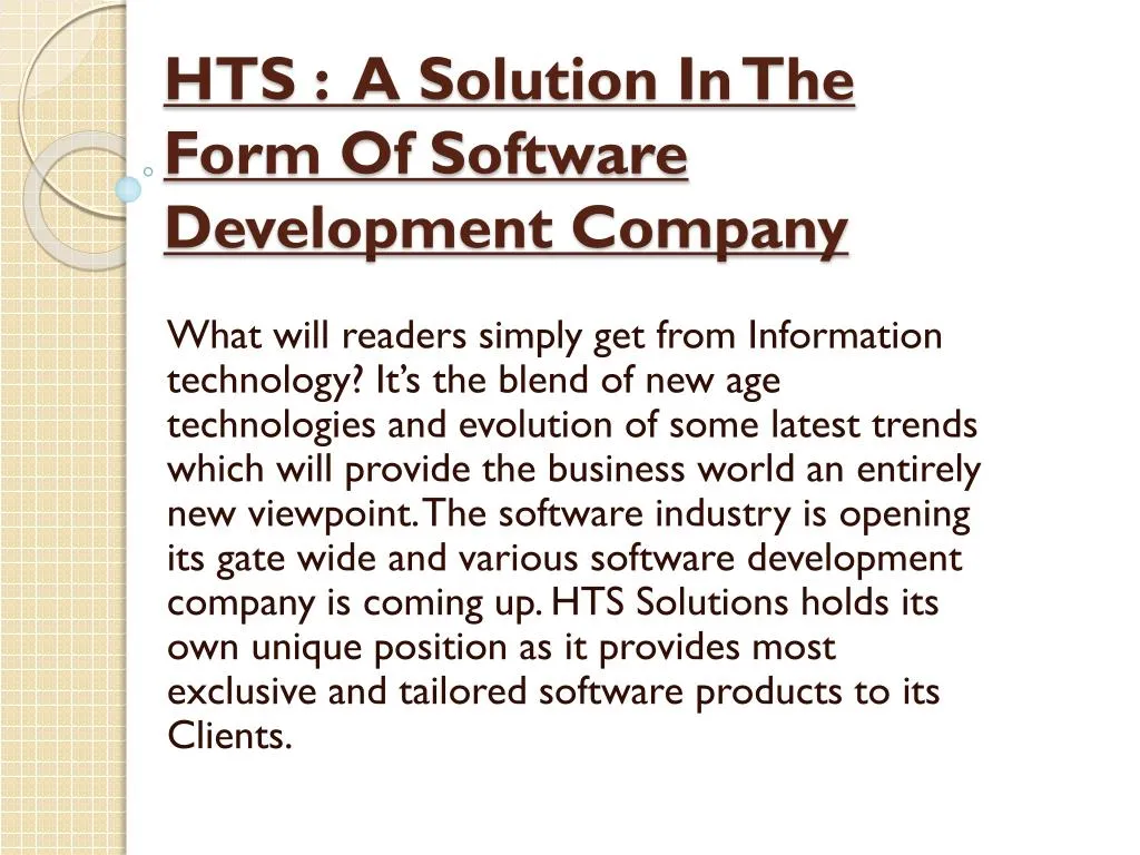 hts a solution in the form of software development company