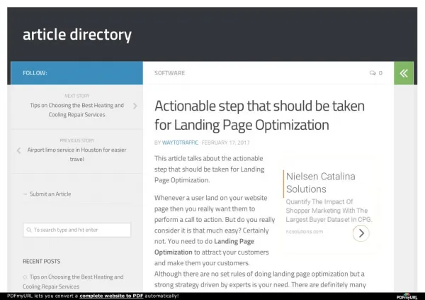 Actionable step that should be taken for Landing Page Optimization