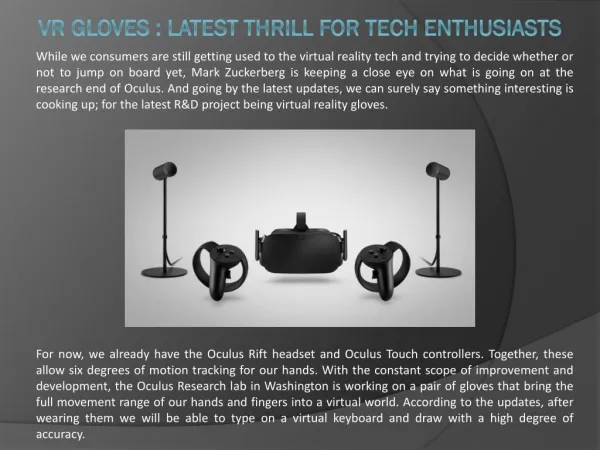 VR Gloves : Latest Thrill For Tech Enthusiasts