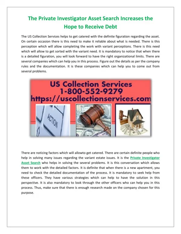 The Private Investigator Asset Search Increases the Hope to Receive Debt
