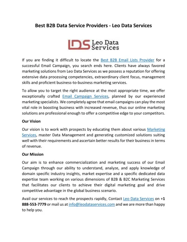 Best B2B Data Service Providers - Leo Data Services