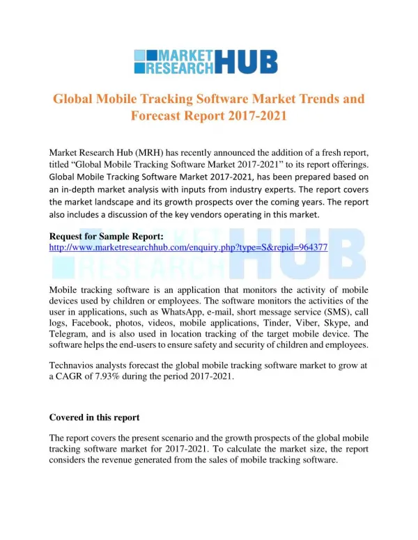 Global Mobile Tracking Software Market Trends and Forecast Report 2017-2021