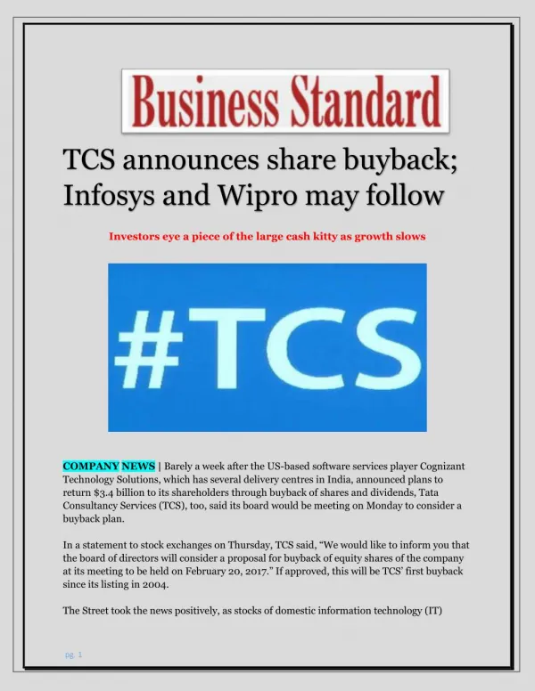 TCS announces share buyback; Infosys and Wipro may follow