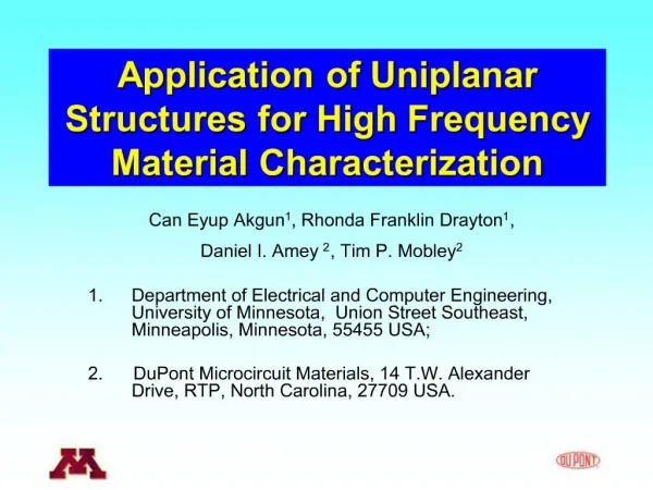 Application of Uniplanar Structures for High Frequency Material Characterization
