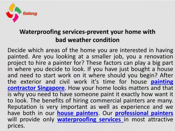 Waterproofing services prevent your home with bad weather condition