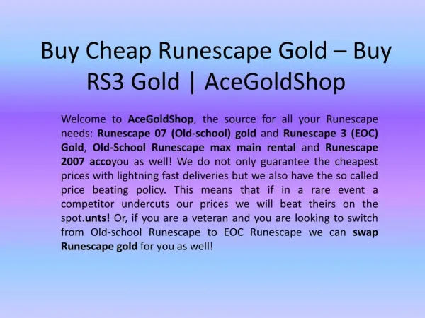 Buy Cheap Runescape Gold – Buy RS3 & RS07 Gold | AceGoldShop
