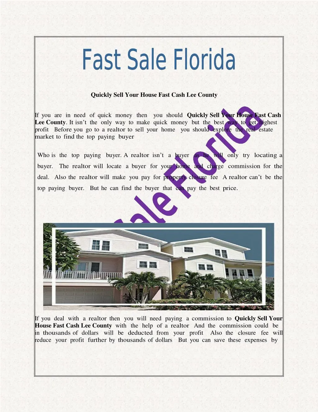 quickly sell your house fast cash lee county