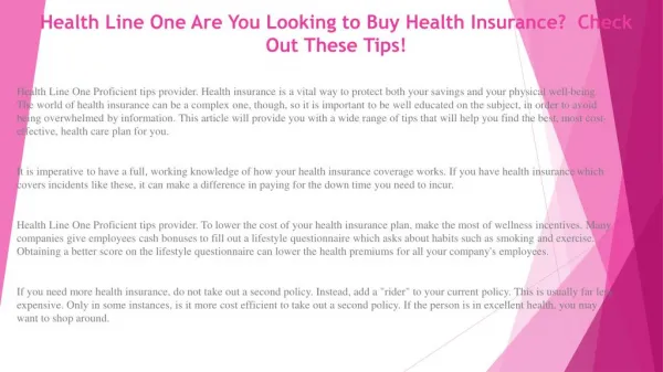 Health Line One Keep These Tips in Mind When Choosing Your Health Insurance Plans