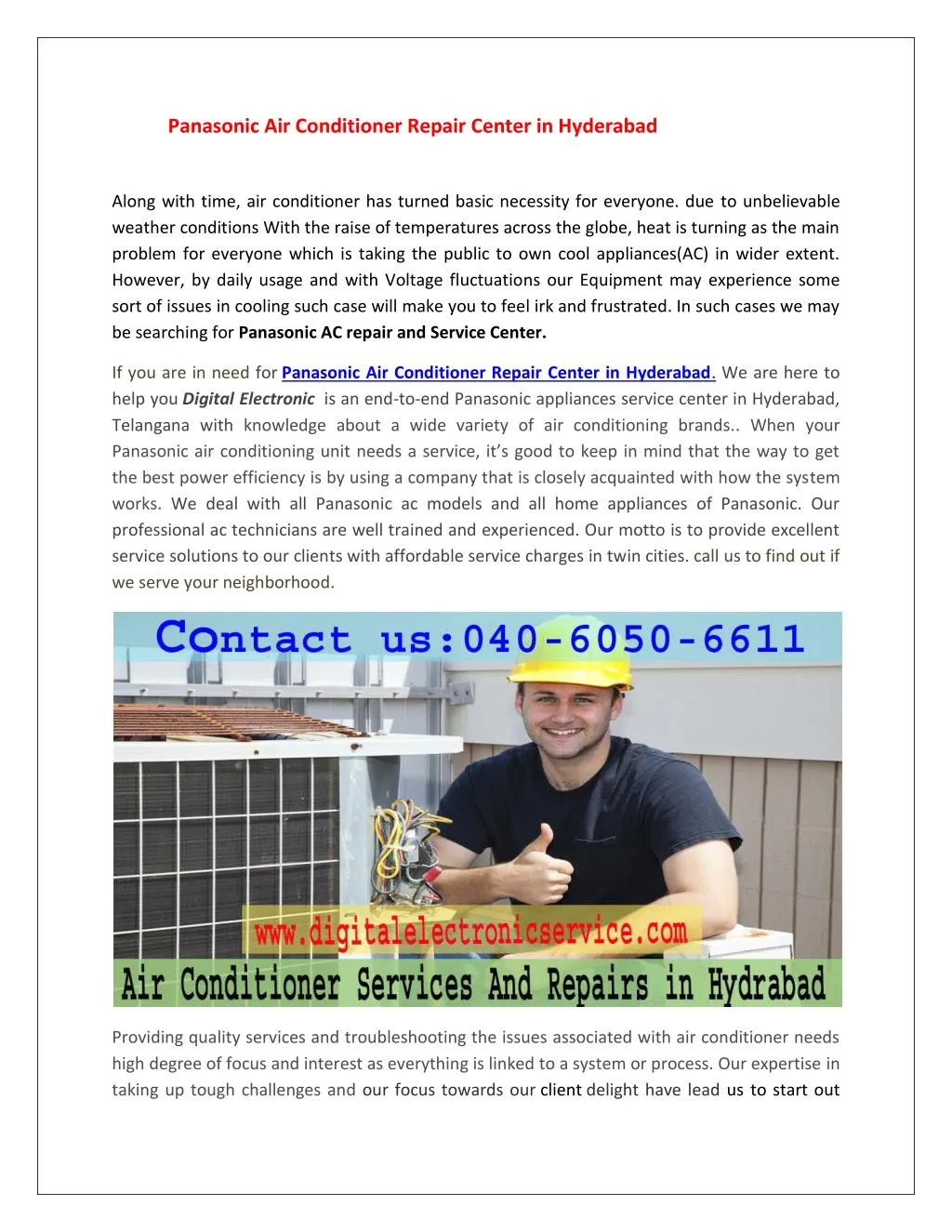 panasonic air conditioner repair center