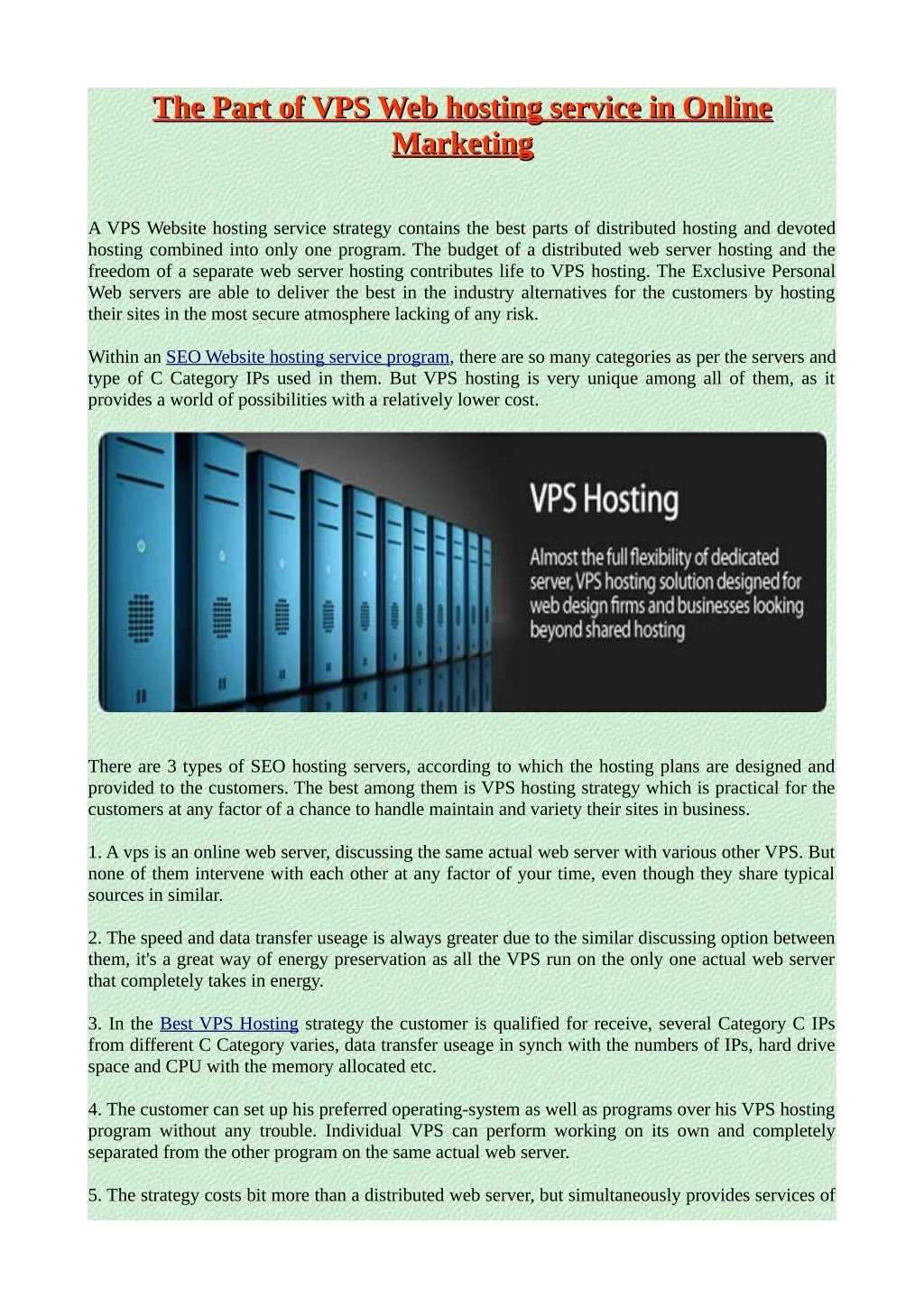 the part of vps web hosting service in online