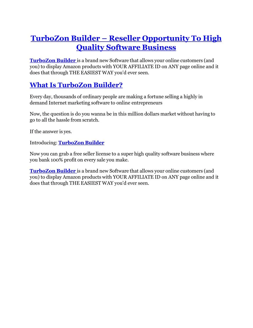 turbozon builder reseller opportunity to high