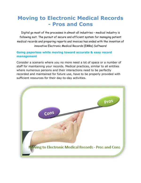 Moving to Electronic Medical Records - Pros and Cons