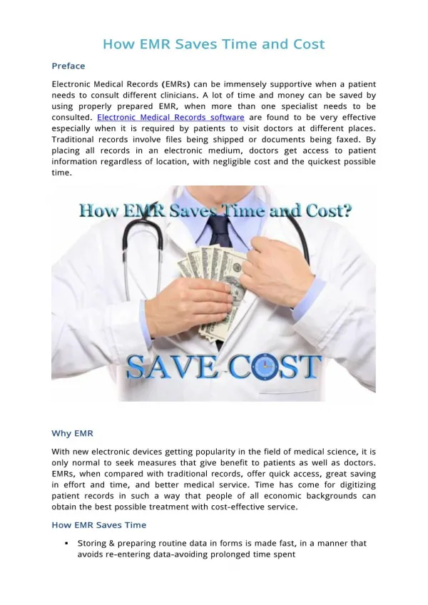 How EMR saves Time and Cost?