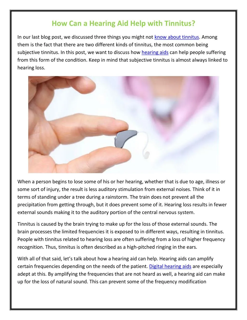 how can a hearing aid help with tinnitus