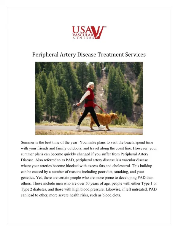 Peripheral Artery Disease treatment in Florida - USA Vascular Centers