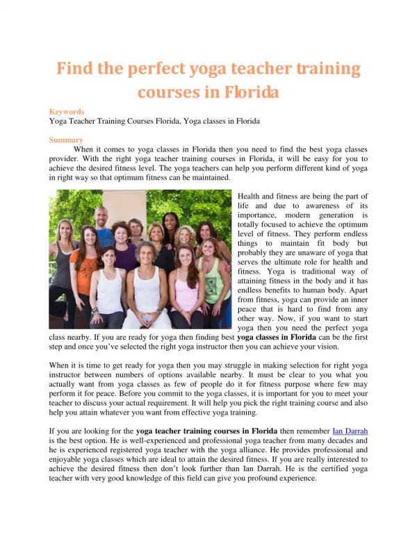 Find the perfect yoga teacher training courses in Florida