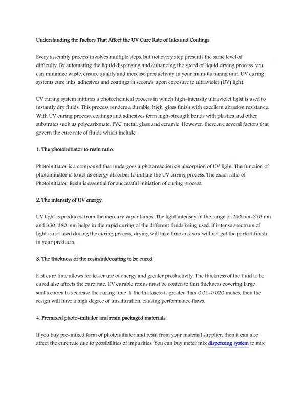 Understanding the Factors That Affect the UV Cure Rate of Inks and Coatings