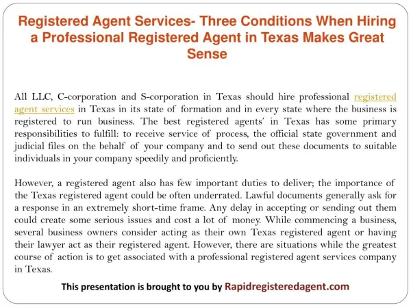 Registered Agent Services- Three Conditions When Hiring a Professional Registered Agent in Texas Makes Great Sense
