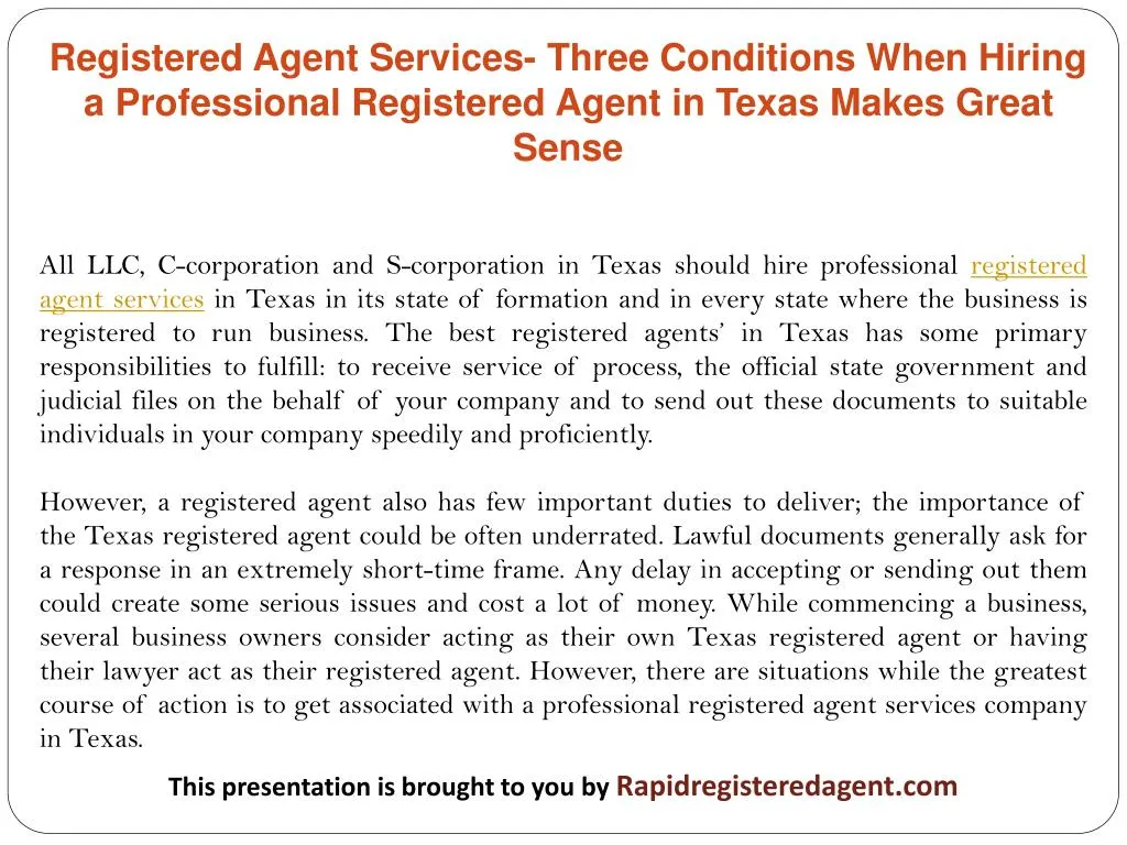 registered agent services three conditions when