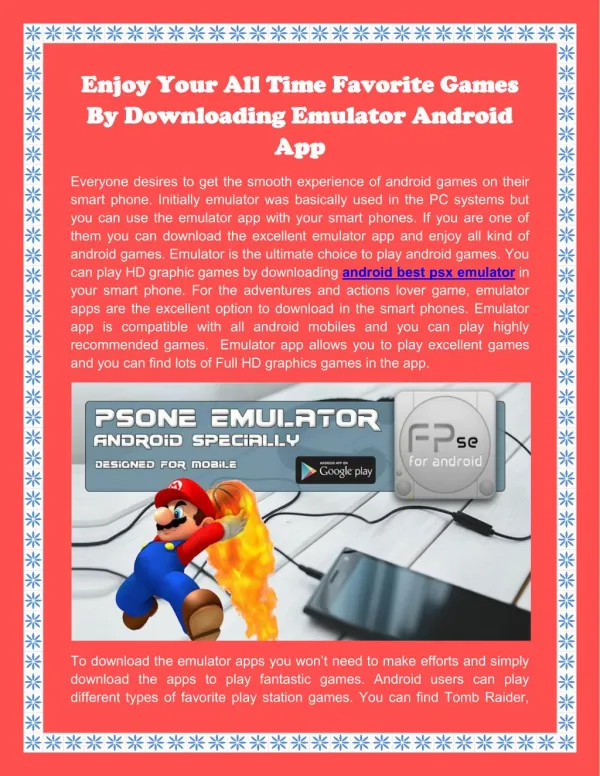 Enjoy Your All Time Favorite Games By Downloading Emulator Android App
