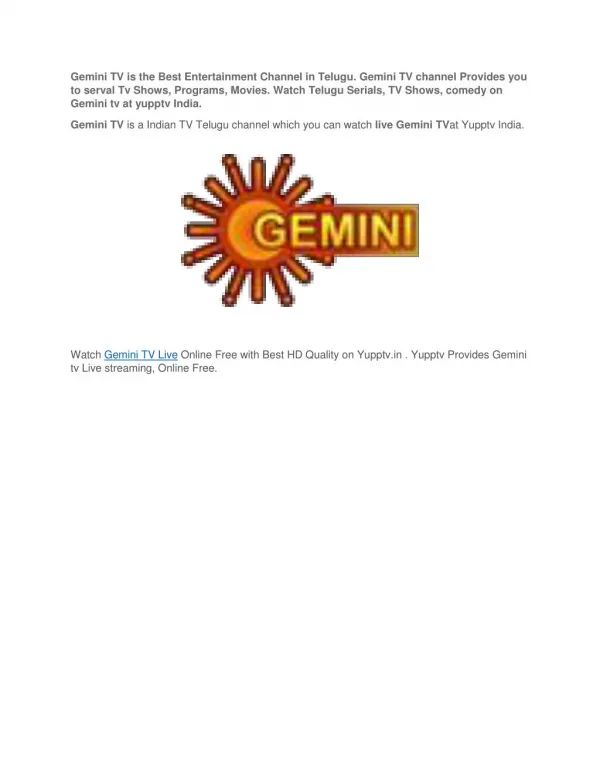 Gemini TV Live - Yupptv India