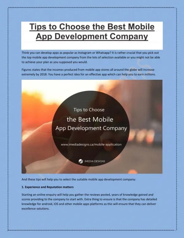 Tips to Choose Mobile App Development Company | iMedia Designs