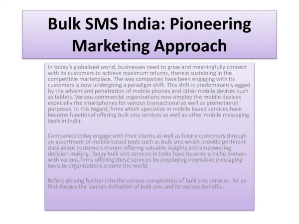 Bulk SMS India: Pioneering Marketing Approach