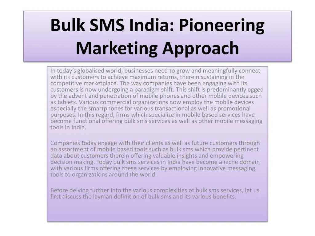 bulk sms india pioneering marketing approach