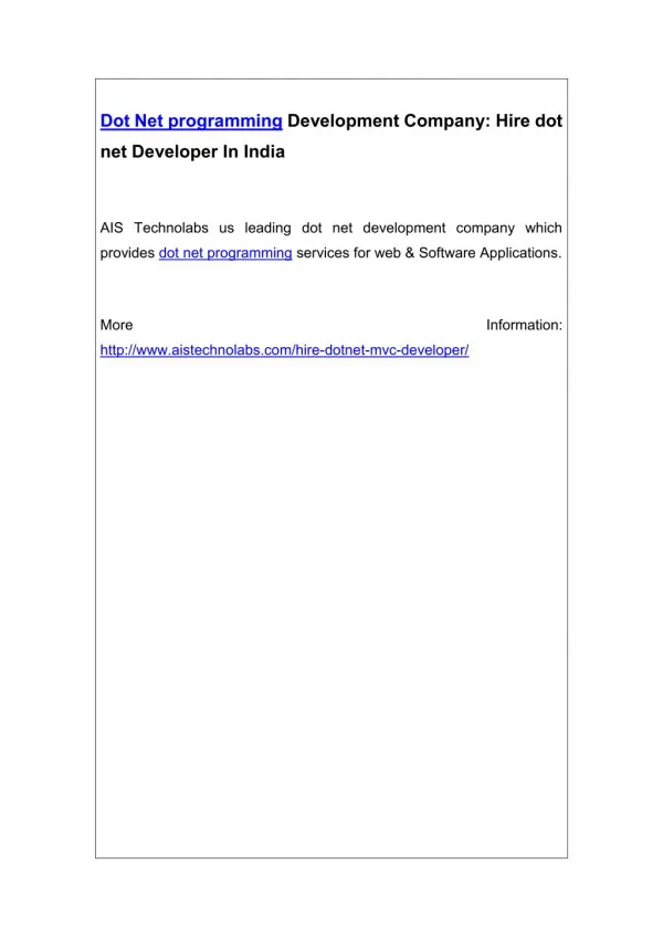 Dot Net programming Development Company: Hire dot net Developer In India